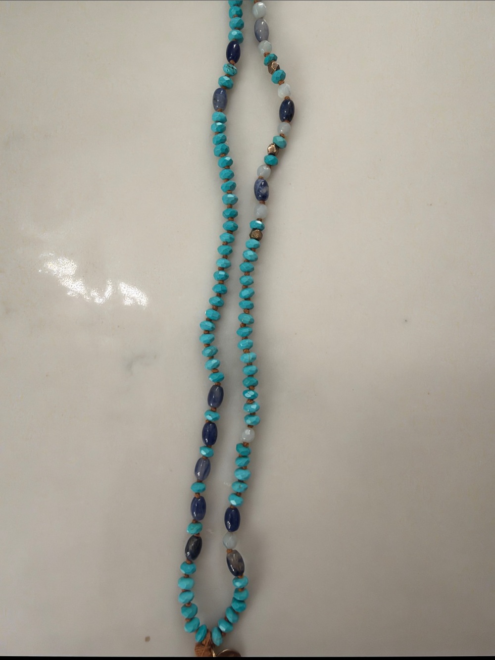 Chan Luu Turquoise and Navy Beaded Tassel Necklace - Picture 3 of 7